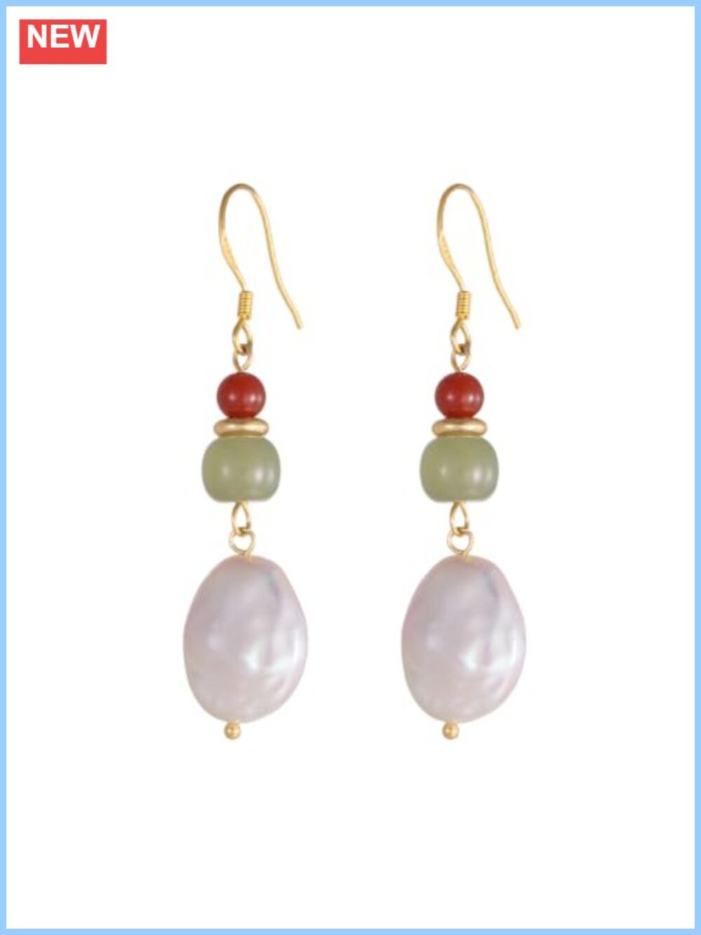 Freshwater Pearl Dangle Earrings Gold Plated Sterling Silver Jade French Wire